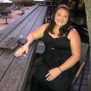 Black Tie Button Tea Length Dress